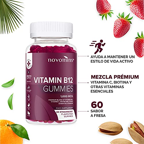 Vitamina B12 en Gominolas de Novominis Nutrition – Sin Gluten y NO-OGM – Vitamina B 12 1000 mcg – 60 Gominolas Veganas de Vitamina B12 de Alta Potencia – Gominolas de Vitaminas