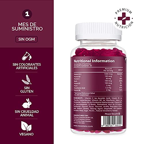 Vitamina B12 en Gominolas de Novominis Nutrition – Sin Gluten y NO-OGM – Vitamina B 12 1000 mcg – 60 Gominolas Veganas de Vitamina B12 de Alta Potencia – Gominolas de Vitaminas