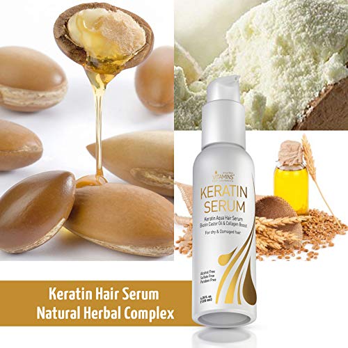 Vitamins Serum de Keratina para Cabello - Tratamiento con Biotina, Colageno y Aceite Castor Oil y Jojoba - Activador de Rizos Protector Termico para Pelo Seco y Dañado