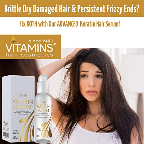 Vitamins Serum de Keratina para Cabello - Tratamiento con Biotina, Colageno y Aceite Castor Oil y Jojoba - Activador de Rizos Protector Termico para Pelo Seco y Dañado