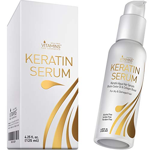 Vitamins Serum de Keratina para Cabello - Tratamiento con Biotina, Colageno y Aceite Castor Oil y Jojoba - Activador de Rizos Protector Termico para Pelo Seco y Dañado