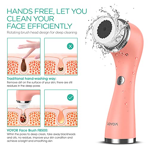 VOYOR 5 En 1 Recargable Cepillo Limpiador Facial Electrico Limpieza Facial Minimizador de Poros Removedor de Piel Muerta Cepillo Removedor de Maquillaje Cepillo Limpiador Corporal FB500 (Naranja)