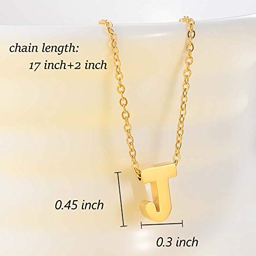 VU100 Collar Colgante de Inicial Letra J Colgante para Mujer Niñas de Acero Inoxidable Chapado en Oro, 45cm Cadena Cuerda