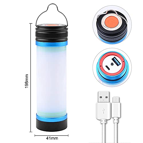 VUENICEE Lámpara de Camping Recargable por USB, luz LED de Camping Regulable Linterna de Camping, IP68, Impermeable, multifunción, portátil, para Colgar, magnética (F (Azul Corto))