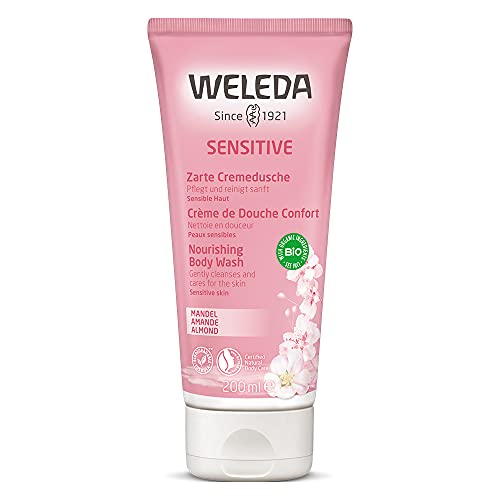 WELEDA - Gel de ducha de almendra sensible, cosmética natural calmante para pieles sensibles y delicadas, cuidado suave y limpieza para una sensación suave de la piel (1 x 200 ml)