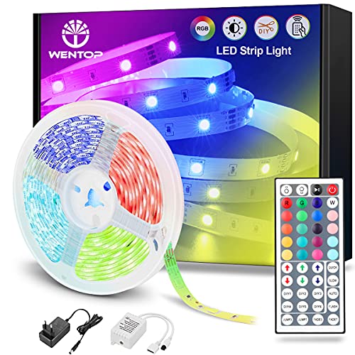 WenTop Tiras LED 5M, Luces LED Habitación 5 Metros, Tira LED RGB Color con Control Remoto, Para Decoración de TV, Techo, Dormitorio, Bares