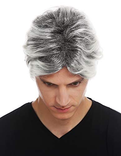 WIG ME UP- 31862-P1T615 Peluca Carnaval Halloween Hombres Cabello Corto Ondulado Mezcla Negro Platino mechones