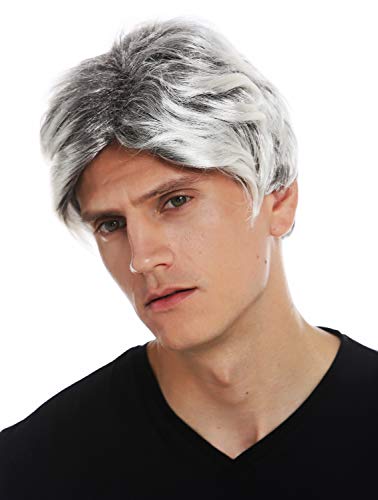 WIG ME UP- 31862-P1T615 Peluca Carnaval Halloween Hombres Cabello Corto Ondulado Mezcla Negro Platino mechones