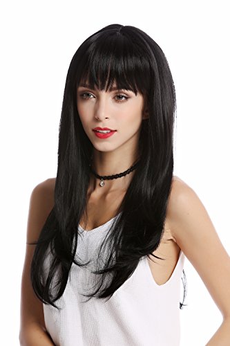 WIG ME UP - GF-W2274-1 Peluca mujer larga lisa flequillo atractivo color negro-oscuro