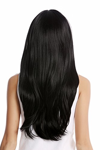 WIG ME UP - GF-W2274-1 Peluca mujer larga lisa flequillo atractivo color negro-oscuro