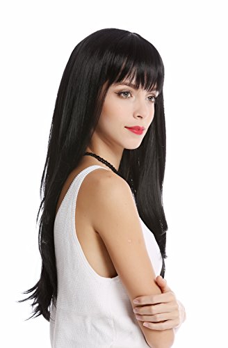 WIG ME UP - GF-W2274-1 Peluca mujer larga lisa flequillo atractivo color negro-oscuro