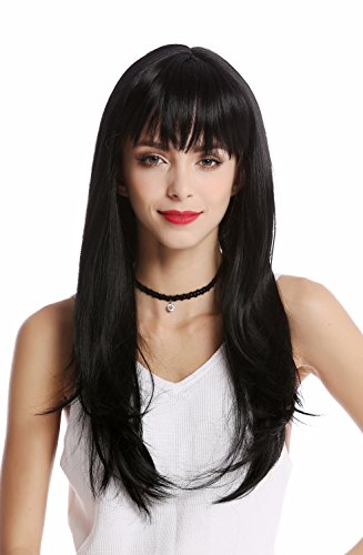 WIG ME UP - GF-W2274-1 Peluca mujer larga lisa flequillo atractivo color negro-oscuro