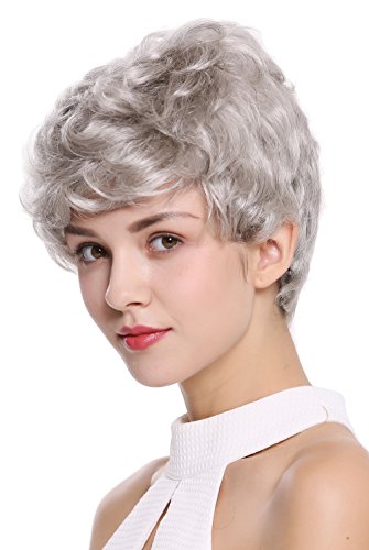 WIG ME UP- NG-HH-13-51 peluca de mujer hombre pelo natural corto ondulado a la moda gris platino