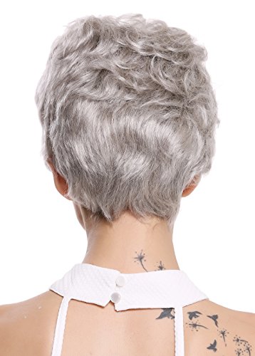 WIG ME UP- NG-HH-13-51 peluca de mujer hombre pelo natural corto ondulado a la moda gris platino