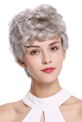 WIG ME UP- NG-HH-13-51 peluca de mujer hombre pelo natural corto ondulado a la moda gris platino