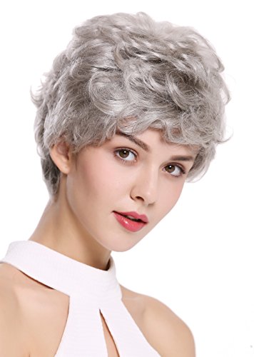 WIG ME UP- NG-HH-13-51 peluca de mujer hombre pelo natural corto ondulado a la moda gris platino