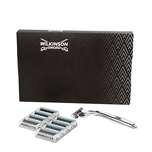 Wilkinson Sword Quattro Titanium - Pack de Maquinilla de Afeitar de 4 Hojas de Titanio para Hombre + 9 Recambios de Cuchillas Kit Afeitado Manual Masculino