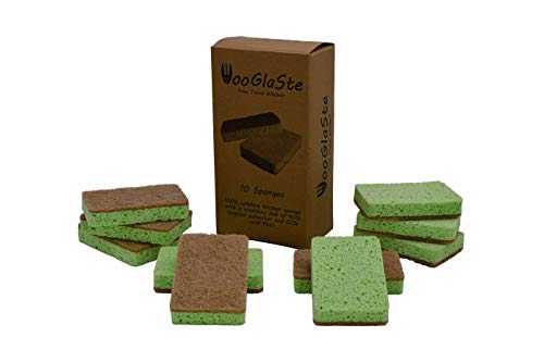 Wooglaste - Esponja Platos - Doble Cara - Multiusos - Celulosa para Lavar - Sisal para Fregar - Lavado de Cocina - Limpieza de Casas - Eficaz sin Rayar - Juego de 10