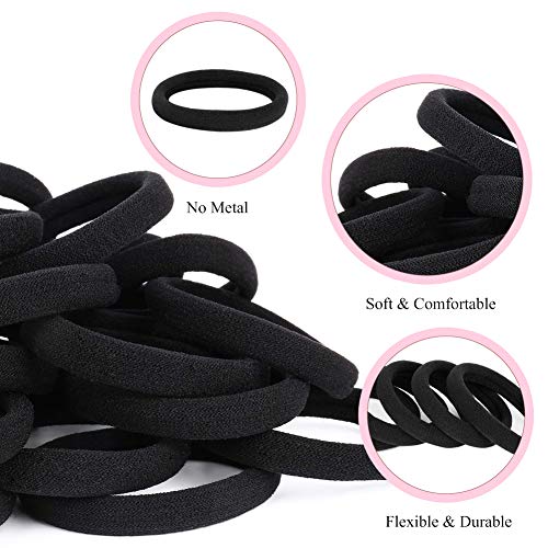 XCOZU 100 Piezas Goma de Pelo Negro, Suaves Cintas Elásticas para el Pelo para Mujeres, Niñas, Bandas el Pelo Elásticas Fuertes Coletas para Cabello Grueso y Rizado (40 x 8 mm)