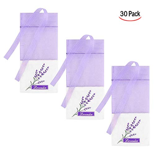 XLKJ 30 Pcs Bolsas de Lavanda, Bolsas vacías de Lavanda moradas, Bolsa con cordón para Lavanda Especias y Hierbas, Bolsa de Perfume púrpura para Ropa Cajones