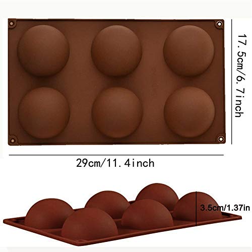 XYDZ Moldes de Silicona con Forma de Cúpula de 6 Agujeros, Juego de 3 Moldes para Hornear de Silicona Redonda de Media Esfera para Hacer Chocolate, Pastel, Gelatina, Mousse de Cúpula(Chocolate)