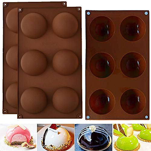 XYDZ Moldes de Silicona con Forma de Cúpula de 6 Agujeros, Juego de 3 Moldes para Hornear de Silicona Redonda de Media Esfera para Hacer Chocolate, Pastel, Gelatina, Mousse de Cúpula(Chocolate)