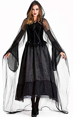 XYFW Disfraz De Bruja Negra Traje Largo Vampiro Zombie Bruja Disfraz Halloween Cosplay Carnaval Carnaval Fastzeit Damas,S