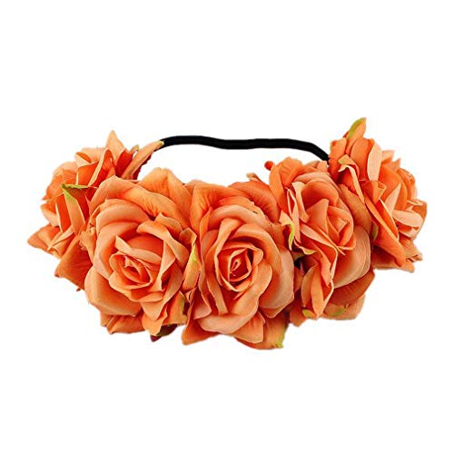 YAZILIND gran flor rosa wreath elastic diadema novia garland fiesta fiesta tocado accesorios naranja