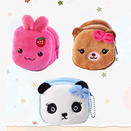 Yeahibaby 3pcs Monedero de Peluche Lindo Monedero Creativo Regalo de Dibujos Animados Llave de Cambio de Almacenamiento para niño niña niño (Conejo de Fresa, Perro de Bowknot, Patrón de Panda Azul)