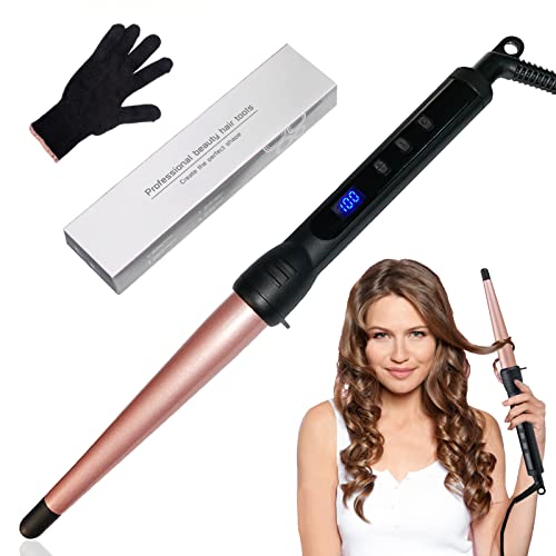 YEAHTOP Rizador de Pelo Profesional, Tenacilla Cónica de Pelo Rizadora Doméstica, Punta Aislante, Pantalla LCD, Temperatura Ajustable 100°C - 230°C, Rizador de Cerámica de 13 a 25 mm para Cabello