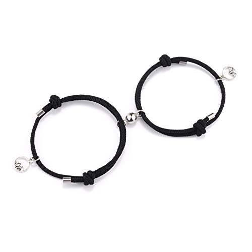 YELUWA 2 Pulseras de Distancia de Atracción Mutua para Parejas, Mejores Amigos, Montaña y mar, Votos de amor eterno, Pulsera hecha a mano con Cuerda Negro Trenzada a juego para Novio y Novia