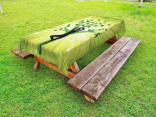 Yeuss Mantel de yoga al aire libre, diseño de árbol de yoga Asana Sport Antiguas prácticas asiáticas Aura Breath figura de pie, mantel de picnic lavable, verde manzana