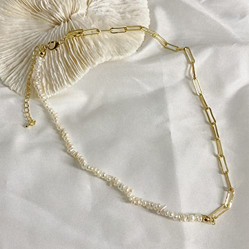 Yixikejiyouxian-A Collar De Costura De Perlas Naturales para Mujer Temperamento De Diseño De Nicho Cadena De Clavícula De Metal De Estilo Simple Y Fresco - Oro Tamaño: 36 + 6 Cm