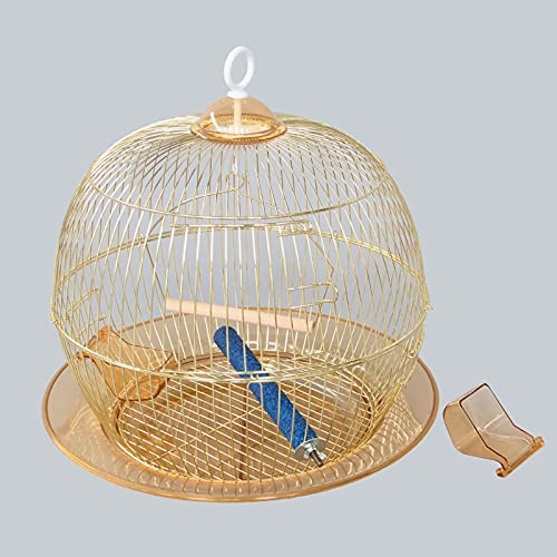 YIXIN2013SHOP Jaula de Vuelo de Peonía Loro Jaula Redondo Jaula de Metal Jaula Ornamental Hierro Oro electrochaplating Proceso Jaula Mascota 38 × 38cm Jaula para Pájaros (Color : Package A)