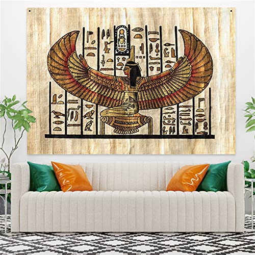 YongFoto 100x70cm Antiguo Egipto Tapiz Faraón Reina con alas Jeroglíficos Papiro Símbolo Civilización antigua Colgar en la pared Tapices para casa Decoración mural Manteles Manta