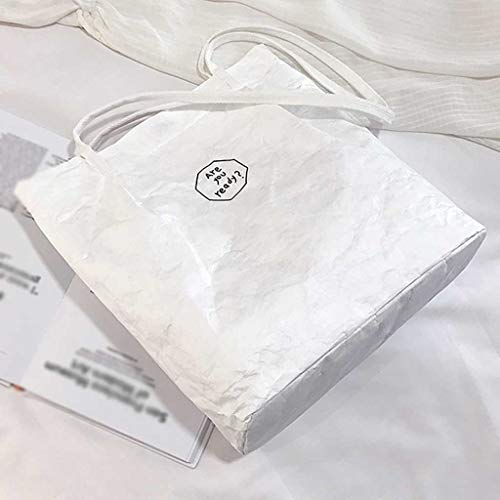 YWLINK Bolso Retro A Prueba De Salpicaduras Impermeable Plegable Papel Kraft Para Mujer Bolso De Color SóLido Letras Ligero Bolsa De Compras Bandolera Simple Regalo Fiesta Al (Talla unica, Blanco)