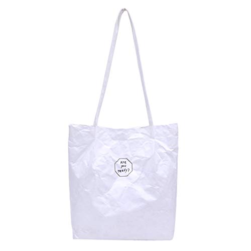 YWLINK Bolso Retro A Prueba De Salpicaduras Impermeable Plegable Papel Kraft Para Mujer Bolso De Color SóLido Letras Ligero Bolsa De Compras Bandolera Simple Regalo Fiesta Al (Talla unica, Blanco)