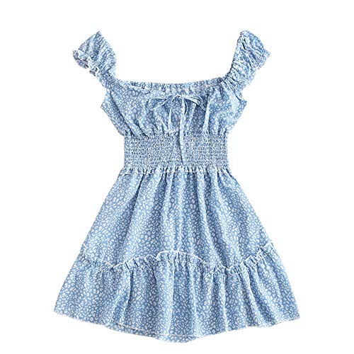 ZAFUL Vestido de verano para mujer, diseño de flores, sin mangas, minivestido, azul celeste, S