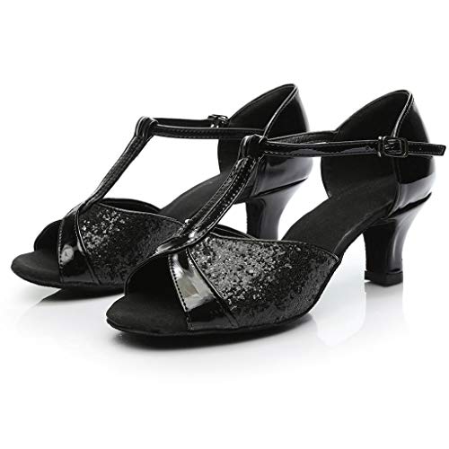 Zapatos de Latino Baile Tacón Bajo para Mujer Invierno Primavera PAOLIAN Zapatos Danza Española Moderna Fiesta Elegantes Boda Sandalias de Vestir Lentejuelas Plateados Dorados Tallas Grandes