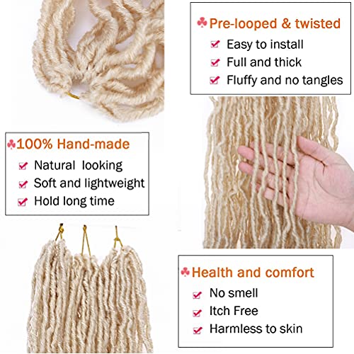 1 Paquete 91cm Goddess Faux Locs Crochet Hair Gypsy Loc Wavy Crochet Braids Curly Wavy Twist Braiding Trenzado Dreadlocs Extensiones de Cabello Sintético para Mujeres Rubio Blanqueador