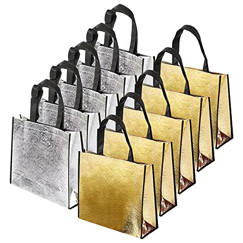 10 Piezas Bolsa de compras reutilizable, Bolsa de compra impermeable Bolsa para Regalo Ecológica Grande Bolsas de supermercado ecológicas con asas para fiestas, cumpleaños, compras