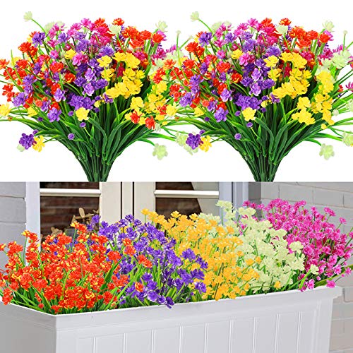 10 Piezas Flores Artificiales Decoracion, 5 Colores Resistentes a Los Rayos UV Flores Exterior Interiores Todo el Año, Plantas de Plastico para Casa Jardín Ventana Fiesta Boda Decoración (Loto)