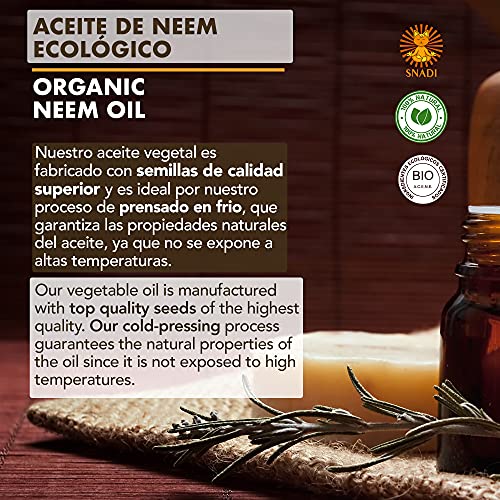 100 ml - Aceite de Neem BIO + Prensado en Frío. Aceite Neem, antienvejecimiento. Aceite corporal hidratante y aceite cabello todo tipo. Neem Oil Puro y Natural.