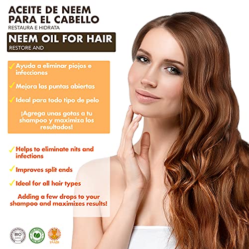 100 ml - Aceite de Neem BIO + Prensado en Frío. Aceite Neem, antienvejecimiento. Aceite corporal hidratante y aceite cabello todo tipo. Neem Oil Puro y Natural.