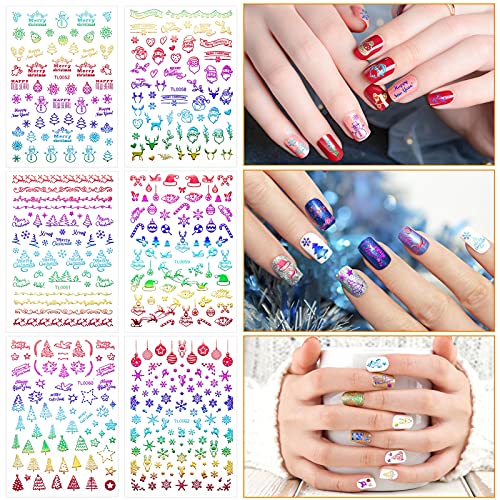 16 Hojas Pegatinas Uñas Navidad Decorativa Copos de Nieve Etiqueta Uñas Adhesivos para Uñas Nail Art Stickers con Pinzas para Decoraciones de Uñas de Bricolaje, Plateado, Dorado