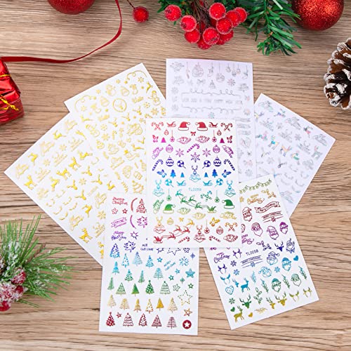 16 Hojas Pegatinas Uñas Navidad Decorativa Copos de Nieve Etiqueta Uñas Adhesivos para Uñas Nail Art Stickers con Pinzas para Decoraciones de Uñas de Bricolaje, Plateado, Dorado