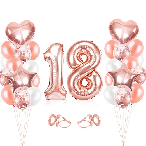 18er Cumpleaños Globos, Cumpleaños 18 Año, Decoración de Cumpleaños 18 en Oro Rosa, Number Balloons, Feliz Cumpleaños Decoración Globos 18 Años, Decoracion Cumpleaños para Niñas y Mujeres