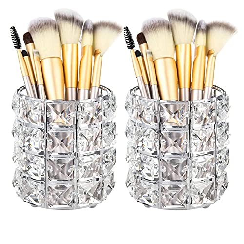 2 Piezas Cristal Titular de Cepillo de Maquillaje, Alldo Fashion Makeup Brush Pot Organizador de cosméticos, portalápices, Almacenamiento para tocador, baño