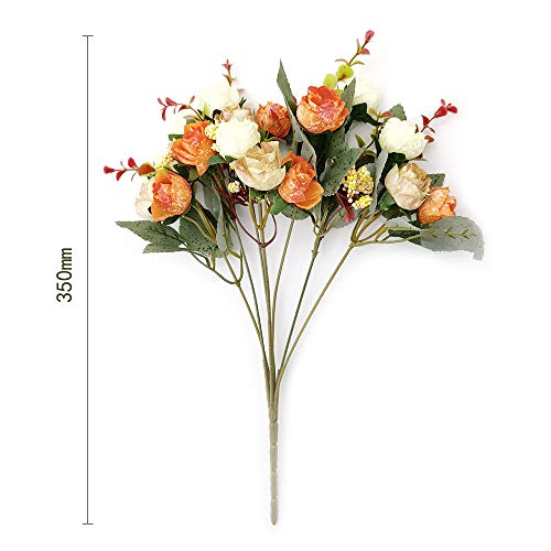 2 Ramo de Rosas Artificiales, 21 Cabezas, Flores Artificiales para Boda, Hogar, Jardín, Fiesta, Mesa Decoración, 7 Tallos, Naranja & Amarillo & Champán