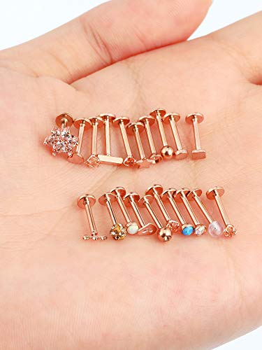 20 Piezas Perno de Nariz de Acero Inoxidable 16G Joyería de Piercing de Cartílago Labios Nariz para Mujeres Chicas (Dorado Rosado)